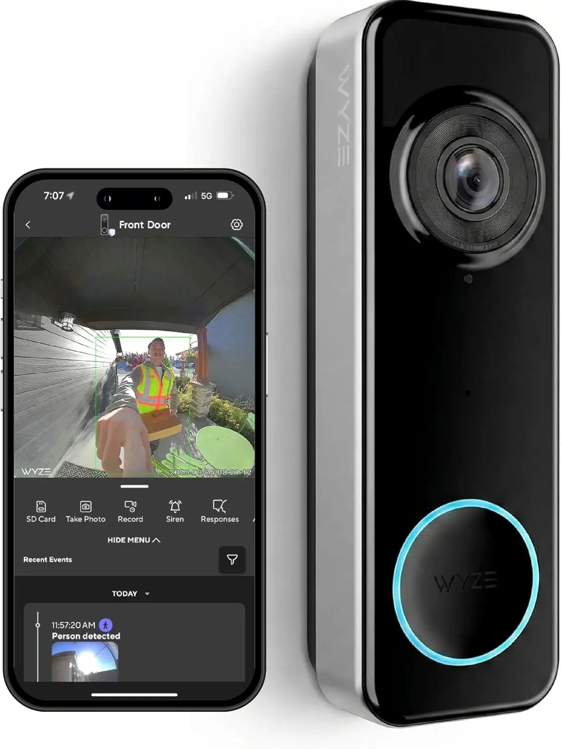 Wyze Battery Video Doorbell Wireless Camera, 1536x1536 HD+ with Color Night Vision, 2-Way Audio, 1:1 Head-to-Toe View, Person/Vehicle/Package Monitor,...