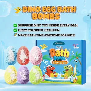 Colorful Dinosaur Egg Bath Bombs for Kids - 6-Pack Fizzy Bubble Bath Set with Surprise Dino Toys Inside | Gentle Cleansing & Moisturizing Formula with Clove, Papaya, Lily, Osmanthus, Bilberry & Tea Leaf Extracts