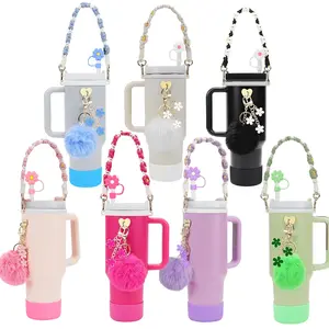Stanley Cup Accessories Set of 6 Multi-Color Drinkware, Includes Straw Hat, Silicone Boots, Flower Shape Grass Cover, Straw Spout Lid, Valentine's Gift