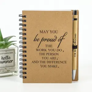 Bamboo Press Ballpoint Pen Set with Inspirational Quote Notebook Gift for Students Office Motivational Writing Tools