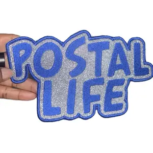 Custom Postal Life Embroidered Patch - Blue & Silver Glitter Design for Clothing & Accessories