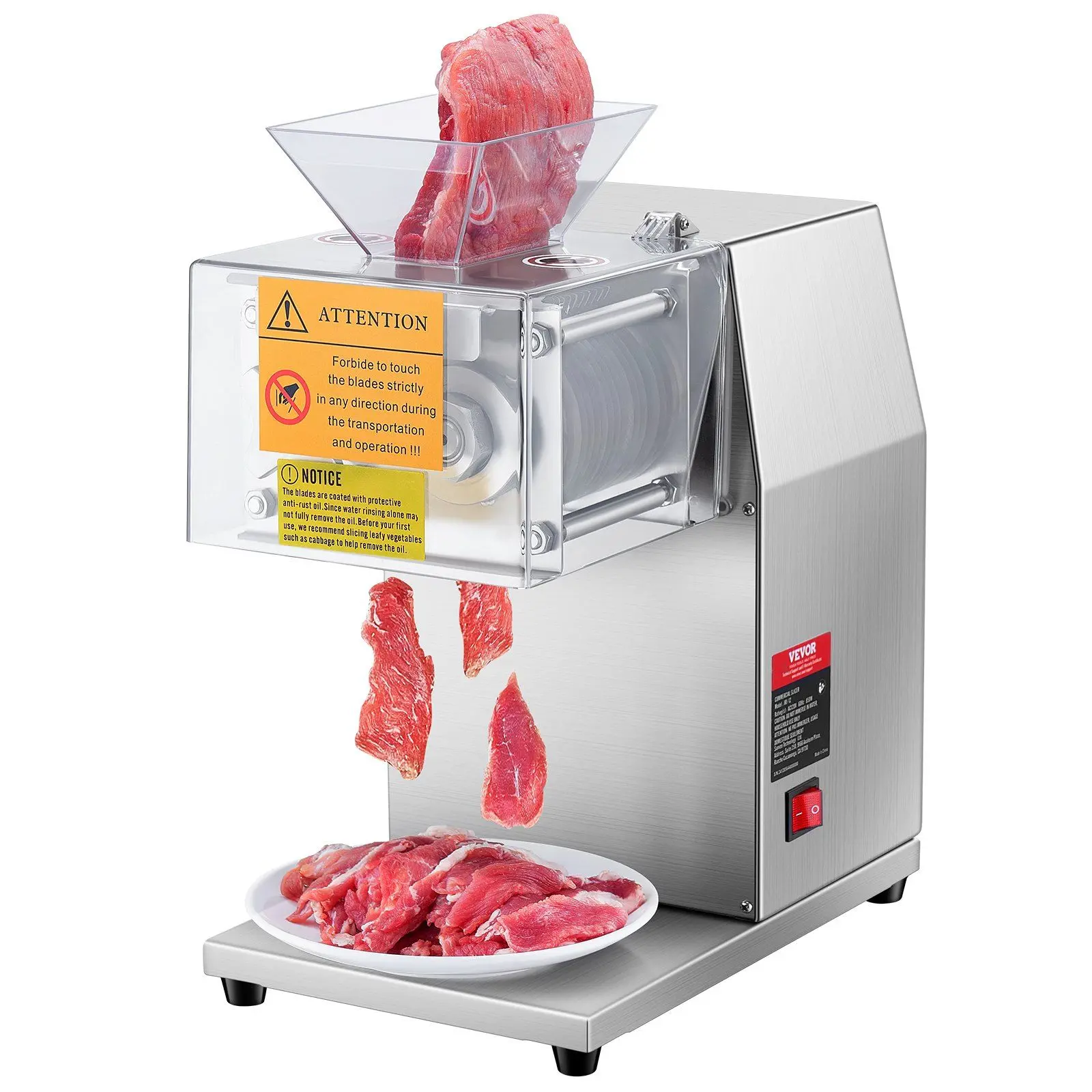 VEVOR 850W Electric Stainless Steel Meat Cutter Machine, Waterproof Commercial Meat Slicer for Home Kitchen, Restaurant, Supermarket, Meat Slicing