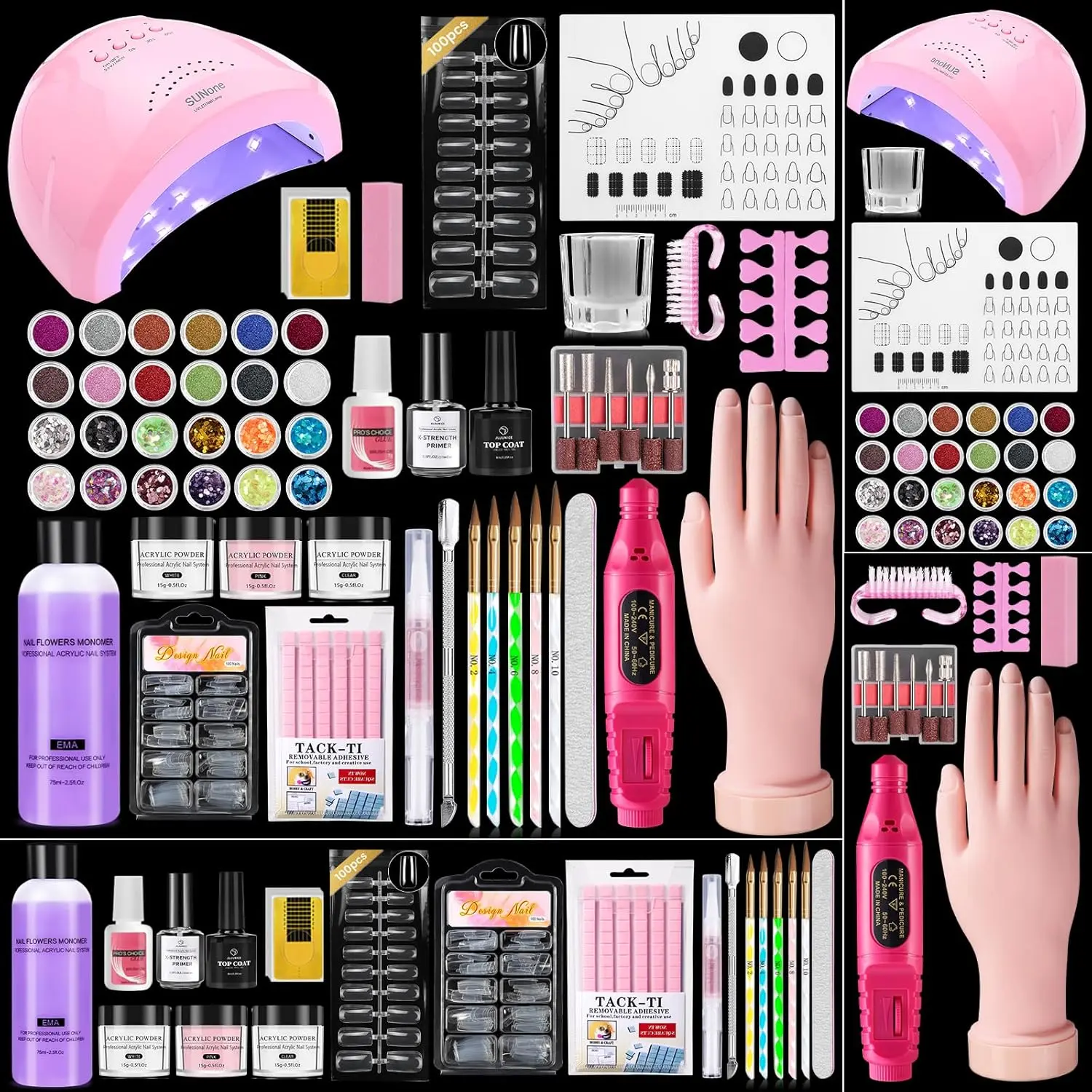 Acrylic Nail Kit for Beginners: Monomer Acrylic Nail Liquid Powder with Practice Hand U V Light Drill French Tips Training Mat for Nail Starters with Everything Home Salon Gift Set (Pink), Manicure