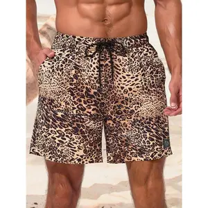 Men's Regular Fit Leopard Print Shorts, Casual Comfy Breathable Swim Shorts for Summer, Men's Shorts for Beach Vacation, Swimming Shorts