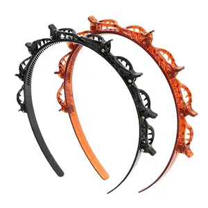 Double Bangs Headbands Double Layer Twist Plait Plastic Headband with Alligator Clips Hair Accessories for Women and Girls (Pack of 2) (Black &Brown)