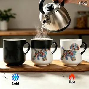 1pc Color Changing Mug with Heart Handle, Cute Maltese Poodle Graffiti Art Cup, Heat Sensitive Color Reveal Coffee Mug, Unique Gift for Dog Lovers & Mom