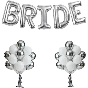 40Inch BRIDE Balloons -Metallic   White Balloons with Large  BRIDE Foil Banner Letter Sign for Wedding Bridal Shower Engagement Bachelorette Party Decorations