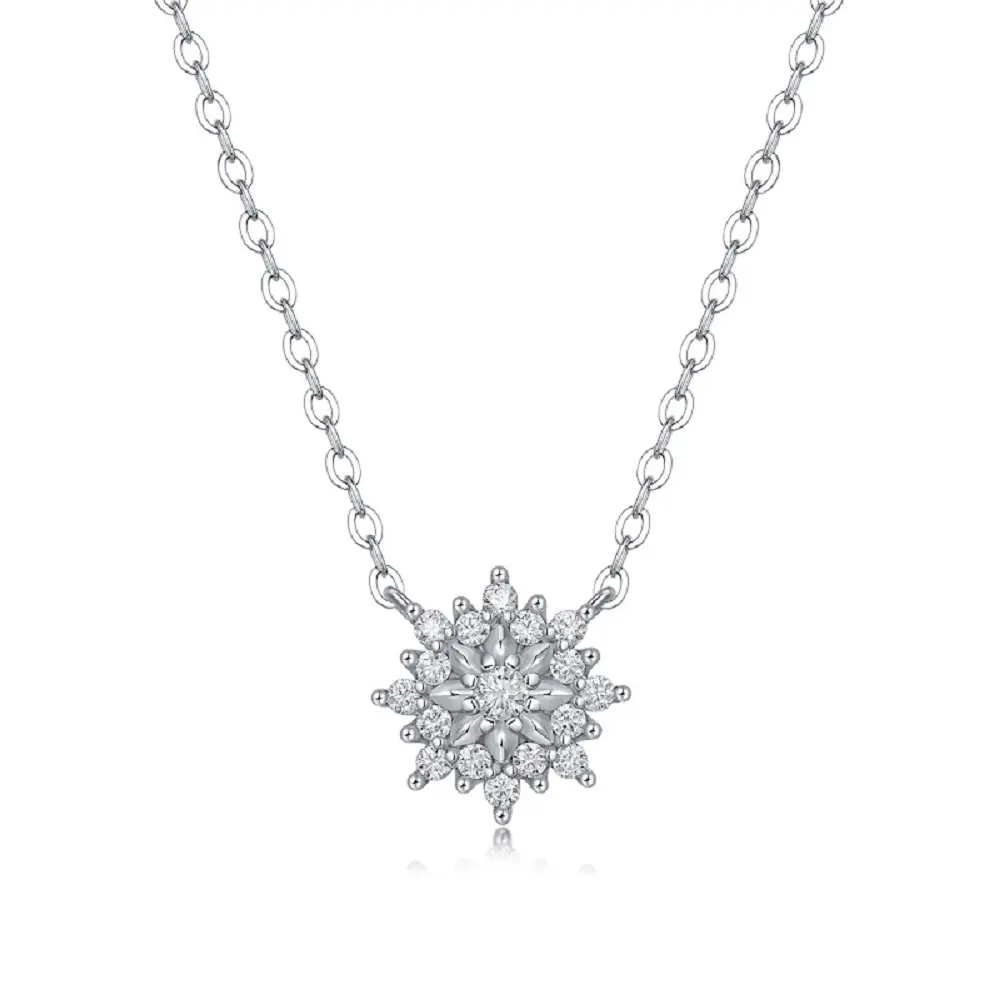 Floral Starburst Moissanite Pendant Necklace, Prong-Set D Color Round Moissanite, S925 Sterling Silver, Cluster Flower Design, Birthday Anniversary Mother's Day Gift for Women