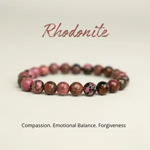 Rhodonite Natural Crystal Bead Bracelet 6MM/8MM/10MM for Adults Elegant Unisex Jewelry with Compassion Emotional Balance and Forgiveness Healing Energy