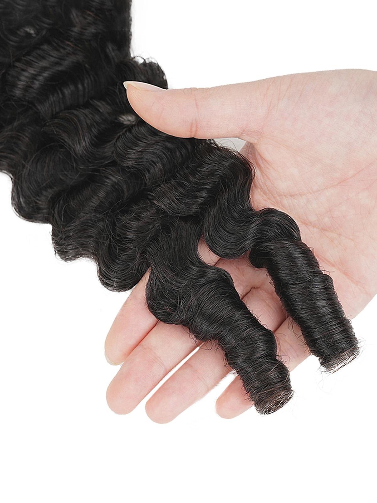 [Lowest Price] Mihugass 100% Crochet Human Hair Burmese Curly Wave Pre Separated Miracle Knots Hair Bundles 50g/Pack Feather Crochet Human Hair Extensions Curly & Water Wave Textures with Crochet Hook Natural Black