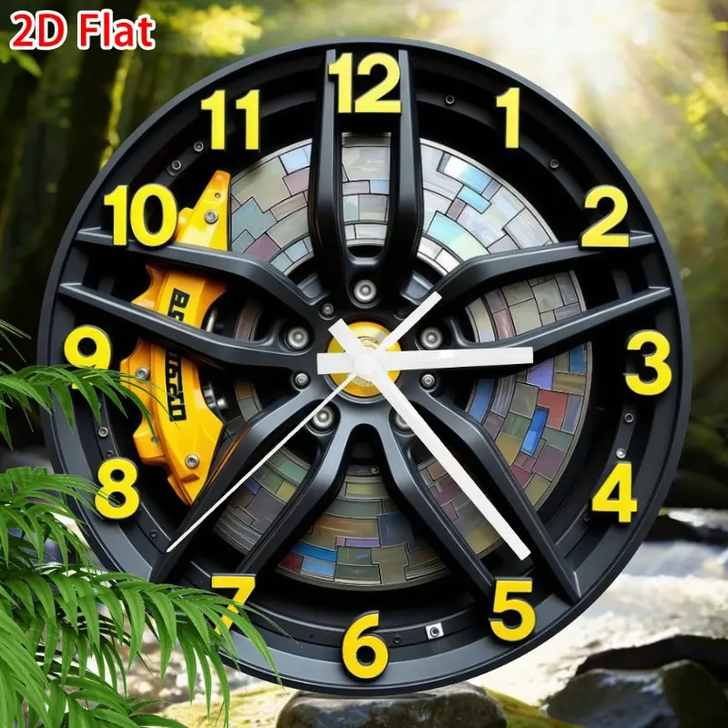 2D Flat.1pc.Motorcycle Tire Design Theme Wall Clock, Mechanical Style Wall Decoration, Wall Art Clock, Analog Wall Clock, Suitable for Garage/Office/Boys' Bedroom (AA batteries not included)