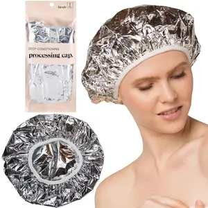 Kitsch Aluminum Foil Heat Cap for Deep Conditioning - Reusable Hair Streamer For Coloring, Perm & Treatment, Heat Cap with Elastic Band, Processing Caps for Hair, Shower Caps for Sauna, Shower & Spa