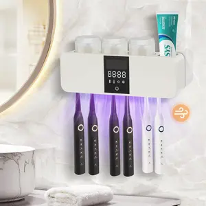 Wall Mounted Electric Toothbrush Holders with 3 Cups, UV Sanitizer, Toothpaste Dispenser, Smart Home Bathroom Accessories & Decor Home Goods Light