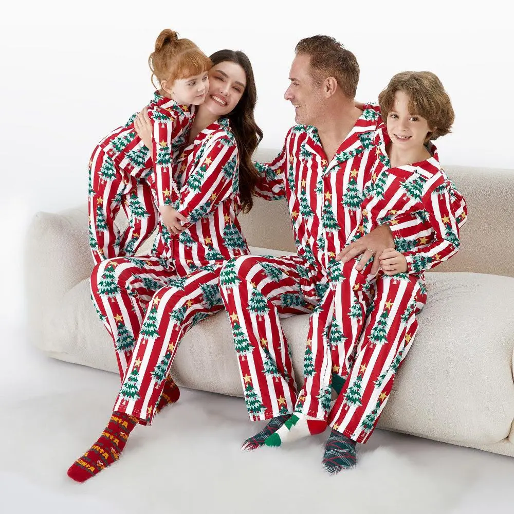 PatPat Women's Christmas Pajama Set, Colorful Red Plaid Long Sleeve Top and Pants, Polyester Family-Matching Holiday Loungewear, Clothes, Party, Spandex, Garment