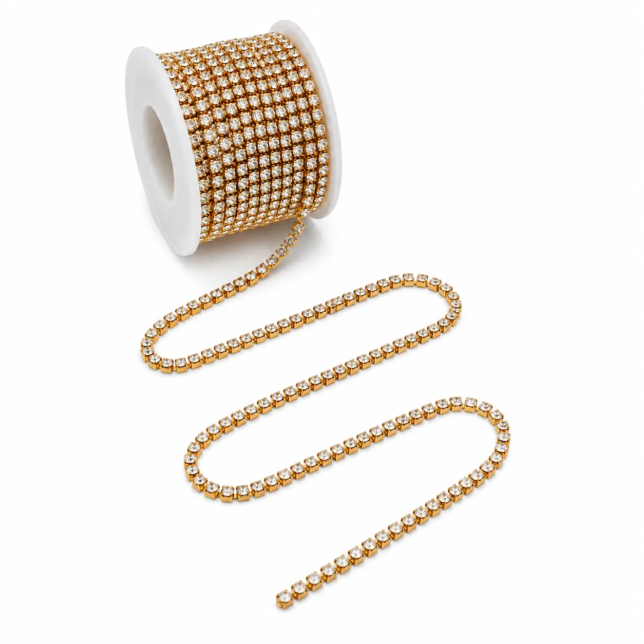 Clear Crystal Golden Base Rhinestone Chain SS16