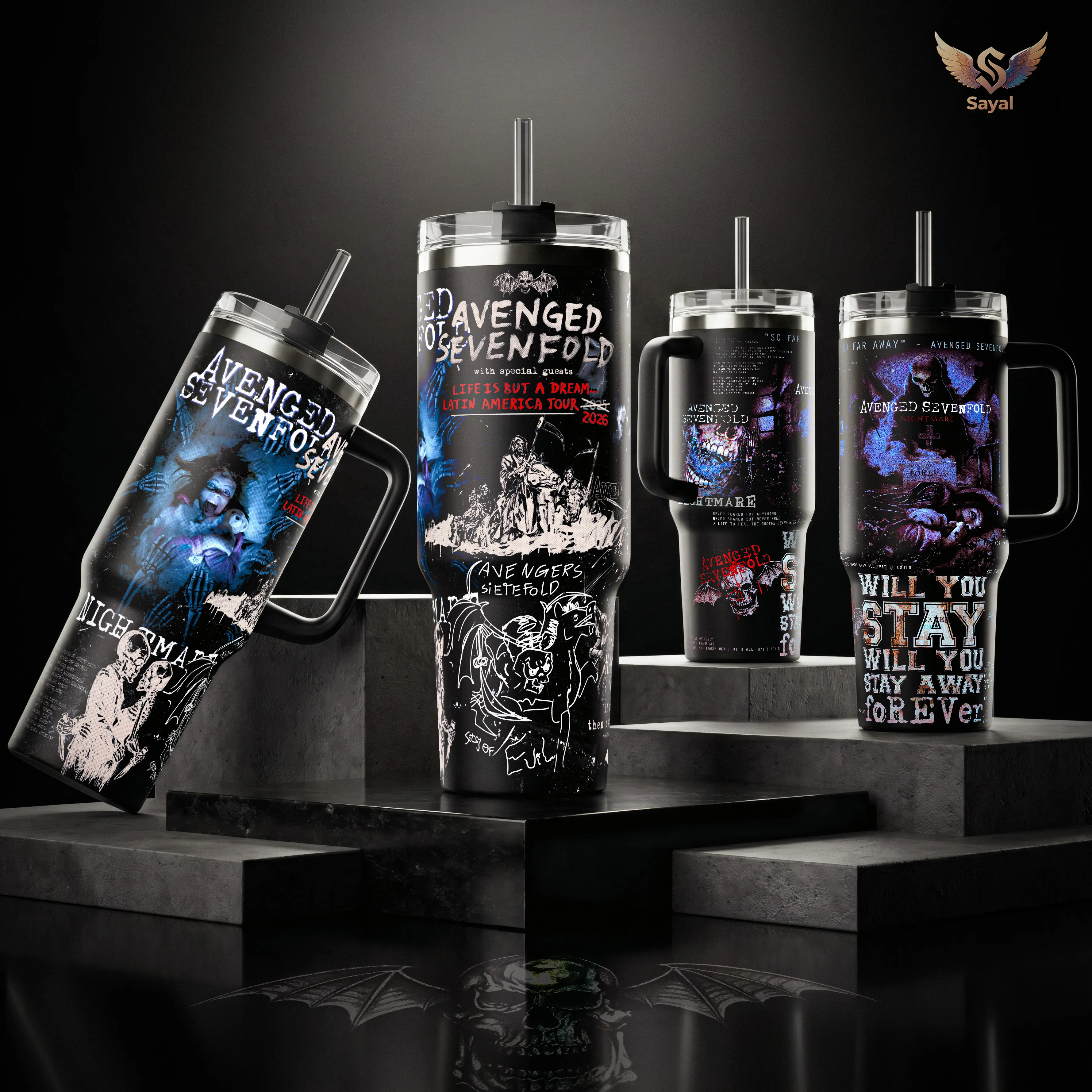 AVENGED SEVENFOLD Nightmare City Of Evil The Stage Life Is But A Dream Tour Graphic HEAVY METAL 40 oz Vacuum Insulated Cup Straw Keeps Drinks Hot Cold For Rock Lovers  Deathbat Style Splash-Proof Stainless Steel Comfort Handle Mug