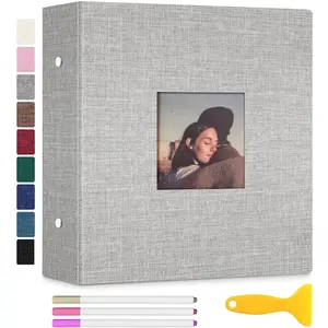 Photo Album Self Adhesive with Picture Display Window, 3-Ring Scrapbook Albums 60 Pages Holds 8x10 5x7 4x6 Photos, Photo Book Ideal Gift for Family Wedding Baby