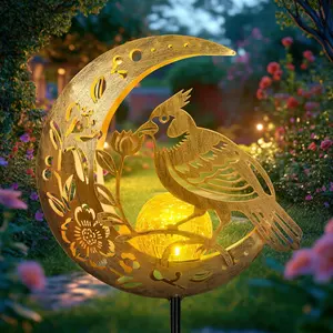 Solar Moon Cardinals Garden Light, Moving Moon & Cardinals Stake Decor for Yard, Lawn, Gifts for Women Mom Grandma, Christmas,  Year Decor