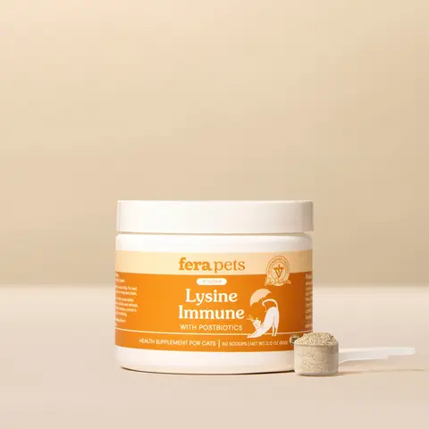 Fera Pets L‑Lysine Immune Support for Cats – Vet‑Formulated Powder Supplement with Lysine, EpiCor Postbiotic, Olive Leaf & Echinacea