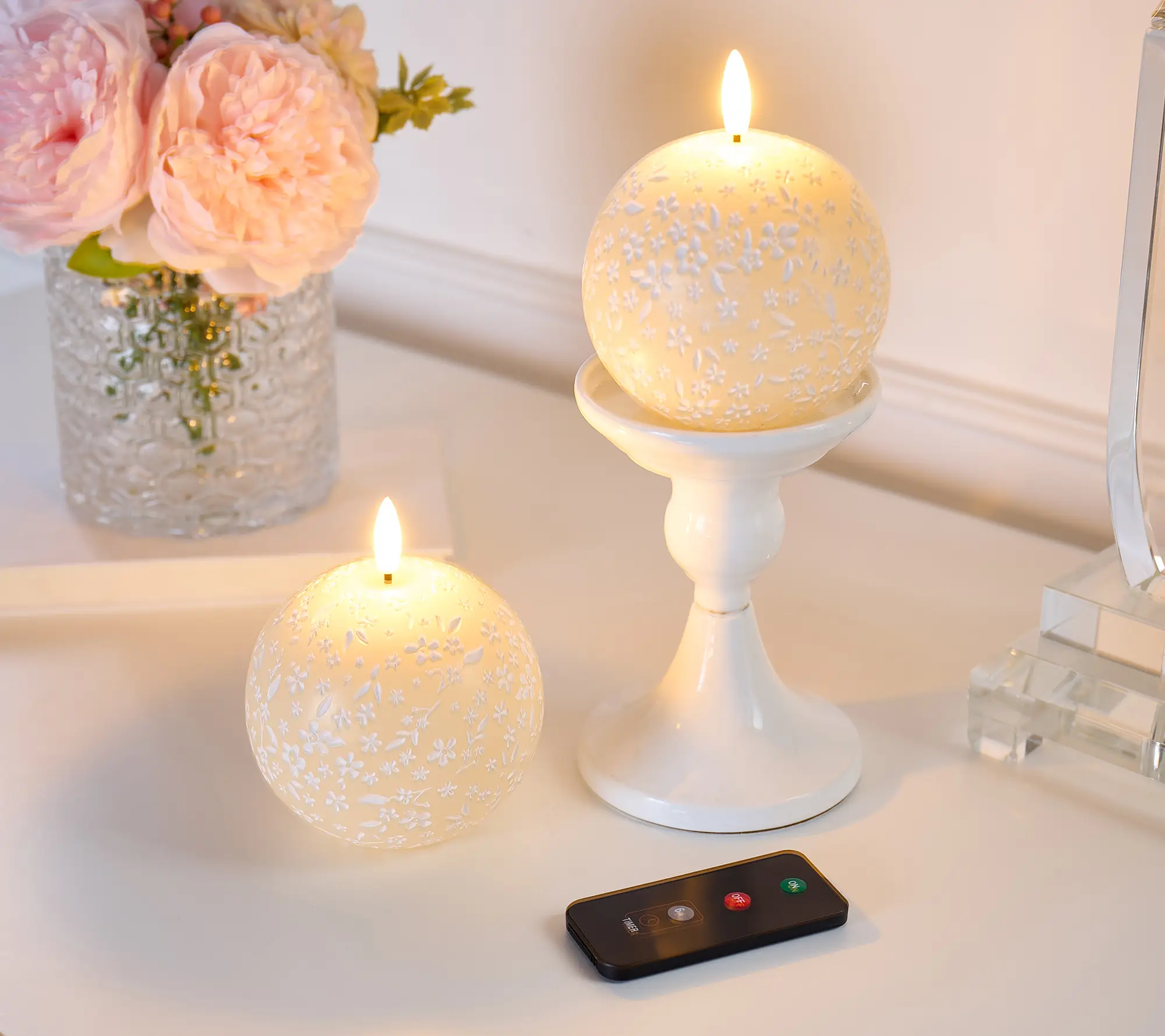 Home Reflections S/2 Flameless Spring Carved Spheres