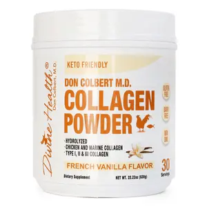 Dr. Colbert, MD Hydrolyzed Collagen Powder | Vanilla Flavor | by Divine Health | Type I, II, III Chicken & Marine Collagen | Keto Zone | Support Hair, Skin, Nails & Joints | 630g | 30 Servings