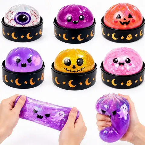 6Pcs Glitter mystery Ghost Dumpling Squeeze Set, Spooky Halloween Stress Relief Squishy Fidget, Portable Hand Decompression, Trick or Treat Candy Bag Fillers for Halloween Party Favor Gifts