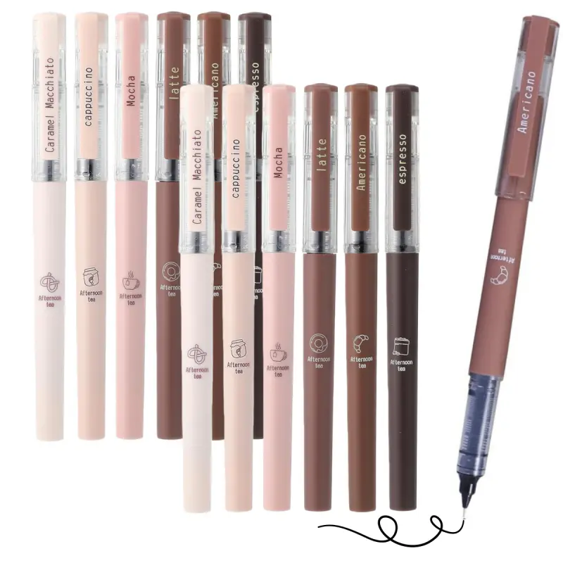 6/12 Pieces Coffee Pen, 0.5mm Black Ink Automatic Ink Control, Rubber Finish Smooth Writing Pens, Rollerball Pen Set, Pen Kit, Gifts for Women, Students, Teachers, Birthday Christmas Gift Back to School Office Supplies