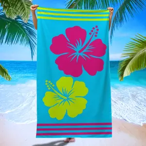 High-Quality Hawaiian Flower Beach Towel, Quick-Dry Cartoon Floral Print, Super Absorbent Microfiber Bath Towel, Absorbent Breathable Towel, Ideal Gift for Summer Vacations