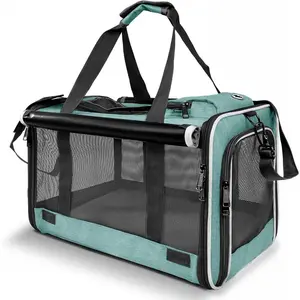 Small dog transport box, suitable for Yorkshire puppies, made of soft shell material, suitable for car transport, suitable for Chihuahuas, foldable, 18inch, easy to load, spacious pet transport bag, pet box, pet essentials, cyan