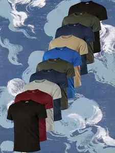 Men's Breathable Comfort T-Shirt Set, Summer Casual Wear, Gym Running Fitness, Round Neck Short Sleeve, Quick Dry Ventilated Design, Athletic Workout Clothing, Gym Athletic Clothes