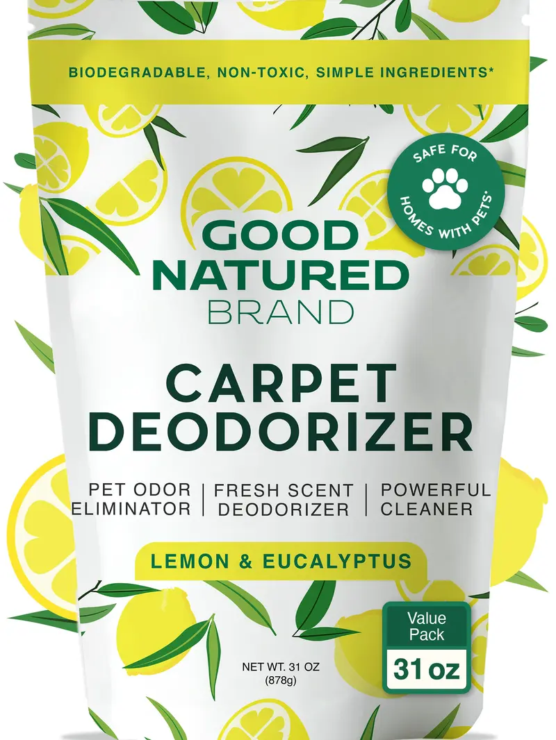 Good Natured Brand | Carpet Deodorizer & Freshener Powder | 31 oz Pet Odor Eliminator for Strong Odor & Pet Urine | Fresh Natural Lemon & Eucalyptus Scent | Safe for Homes with Pets