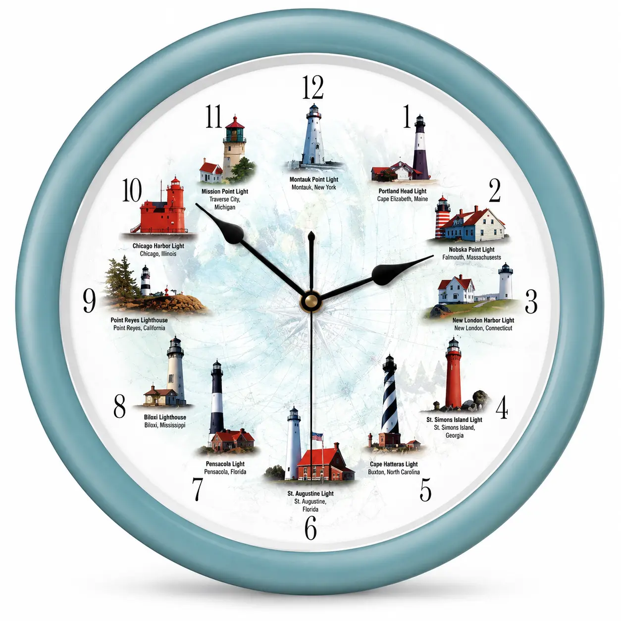 Lighthouse Collection Maritime Nautical and Ocean Sounds Wall Clock, 13 Inch, Blue, 12 Sounds on the Hour, Light Sensor Automatic Night Shut Off, Battery Operated Silent Wall Clock, Coastal Beach Theme Home Decor, Nautical Decorative Clock for Living.