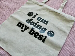 I Am Doing My Best Funny Smiley Face Positive Affirmation 100% Cotton Canvas Tote Bag for Farmers Market Groceries Produce Purse