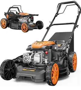 21” Self Propelled Lawn Mower Gas, 170CC 4-in-1 Mulch/Rear Bag/Side Discharge/Rear Discharge, Walk-Behind Gas Lawnmower with 7-Position Cutting Height, Foldable Gas Powered Lawn Mowers for Yard Garden