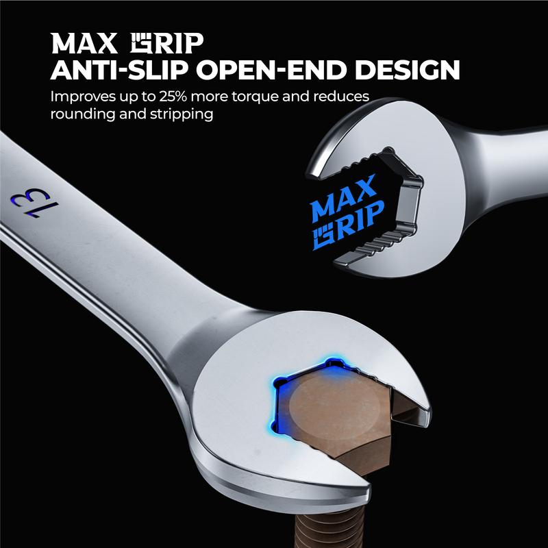 toolant Max Grip 30pcs Professional Metric & SAE Combination Wrench Set with Long Pattern Offset Heads Anti-Slip Teeth & Color-Coded Markings for Machinist, Auto, Maintenance, DIYer