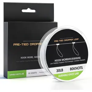 Pre-Tied Dropper Loop Knots Fishing Line, 80 Knots Monofilament Leader with 5.5" Loop Diameter & 18" Spacing, Saltwater & Freshwater Fishing Knots Line for Sea Bass, Snapper, Cod