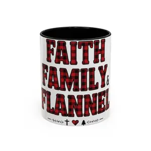 Faith, Family & Flannel Accent Mug | 11oz & 15oz Christian Coffee Cup (Multiple Colors) mug  orders