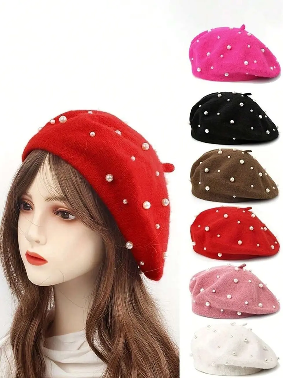 1pc Women's Solid Color Wool Casual Beret Hat, Elegant & Luxurious,Beach,Travel