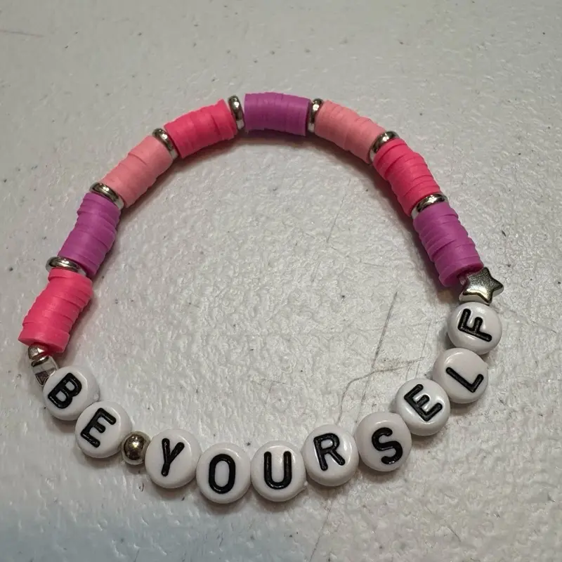 Pink Clay Bead Bracelet, "Be Yourself" Themed Accessory for Daily Wear