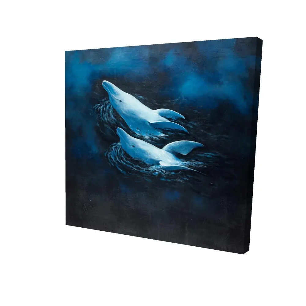 360 Stand 24x24 in. Artistic Blue Dolphin Pair Print - Dolphins Swim Marine Life Wall Art, Vivid Colors Room Decor, Gift-Worthy Home Supply (Model 2080-2424-AN154), Decoration, Photo, Abstract Blue Design Wall Arts, Coastal Decor
