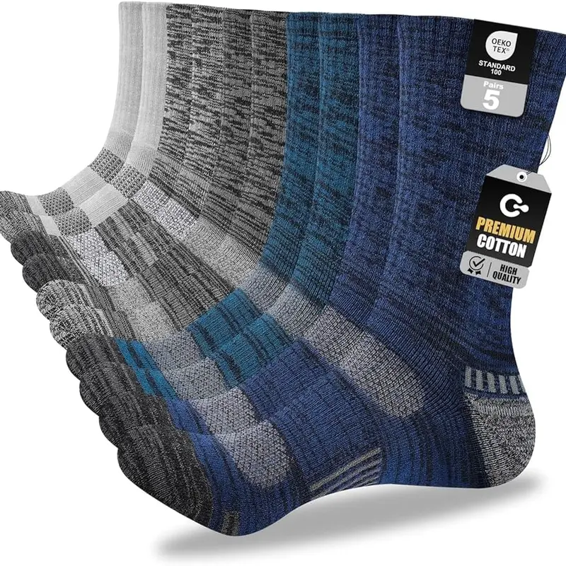 Men's Cotton Classic Crew Length Boot Socks - 5/20 Pairs (Black, Gray, Colorblock Mix), Full Cushion, Moisture-Wicking, Durable, Reinforced, Machine Washable, All Seasons, Sportswear, Work Hiking Socks, 20pairs-mix