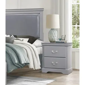 1pc Classic Traditional 2 Drawers Nightstand Gray Finish Bedroom Furniture Wooden Bedside Table Cabinet