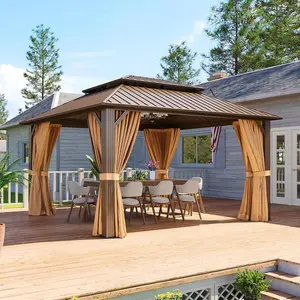 Aoxun Outdoor Gazebo, Heavy Duty Canopy Pavilion with Ventilated Double Roof, Patio Pergola with Netting for Backyard, Garden, Deck （brown）