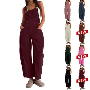 Women's corduroy workwear, bucket shaped wide leg overalls, adjustable jumpsuit with pockets, casual wide leg women's brownRAIMENTRY