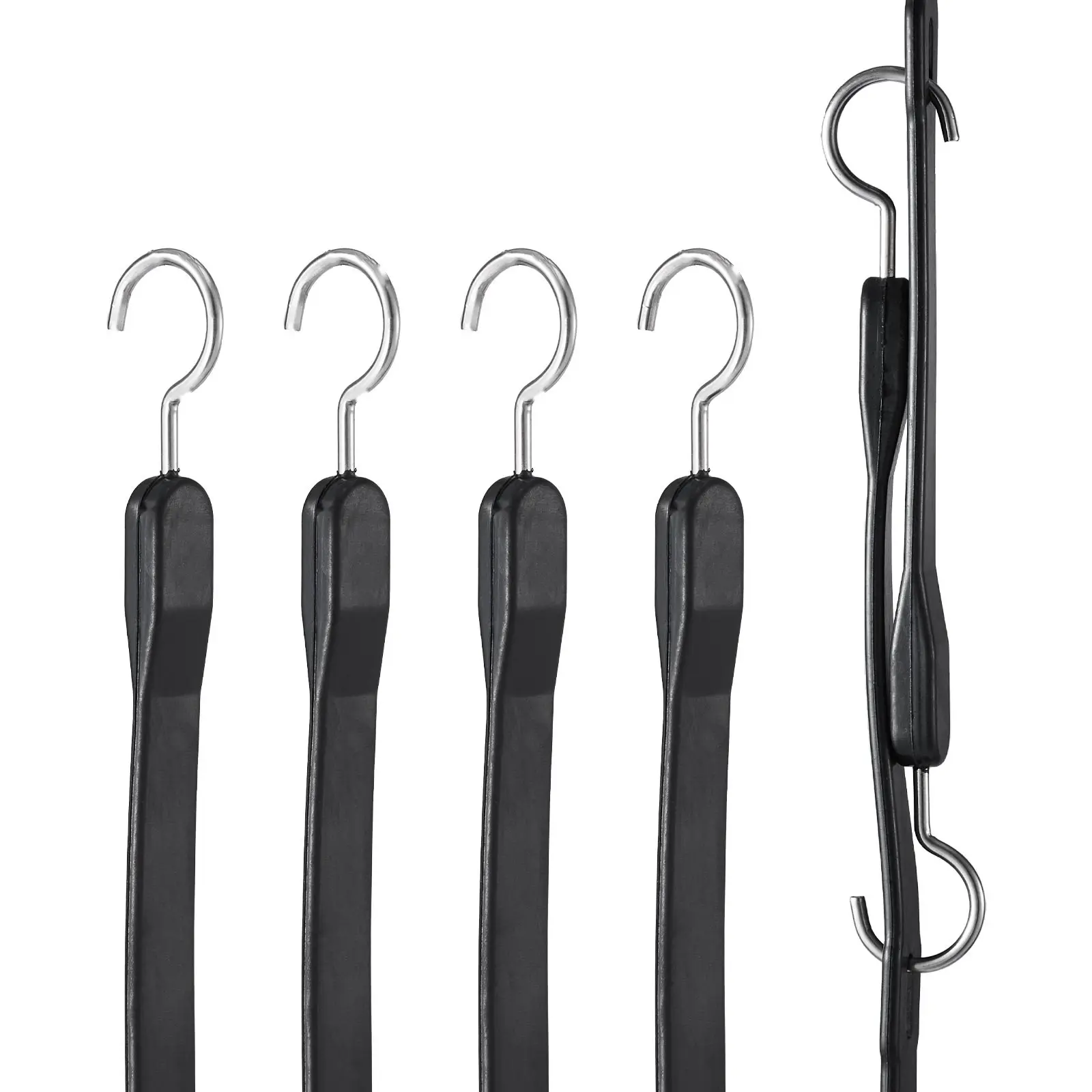 Four-Piece Flat Bungee Cord Set, 20mm Wide Heavy-Duty Elastic Straps With S-Hook, 40-Inch Length, Multi-Purpose Tie-Downs For Cargo, Luggage, Roof Rack, Camping, Tarp, Boat, Outdoor Equipment, Weather Resistant