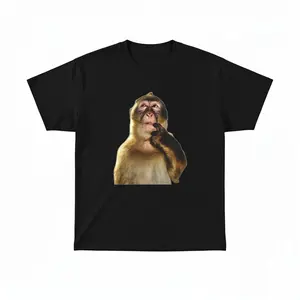 Unisex "Thinking Monkey" Funny Meme T-Shirt - Quirky Monkey Graphic Tee, 100% Cotton Crew Neck Short Sleeve, Humorous Casual Wear for Men & Women (S-5XL)