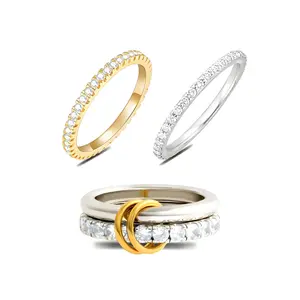 HERVAY Interlocked Stackable Rings for Women & Men Gold & Silver Cubic Zirconia Multi-Ring Statement Jewelry Perfect for Daily Wear & Summer Vibes