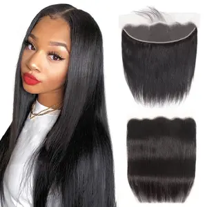 Frontal Closure 13x4 Lace Frontal Closure Straight 12A Transparent Lace Frontal Brazilian Virgin Hair  Unprocessed Human Hair Ear To Ear Swiss Lace Free Part 150% Density 12 Inch