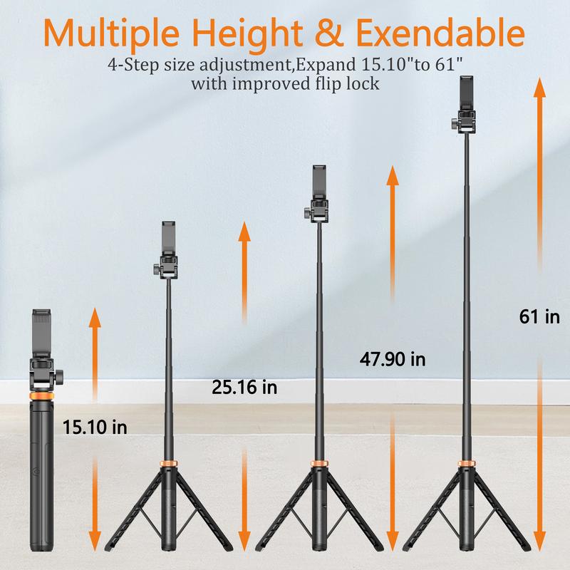 61-Inch Professional Selfie Stick Tripod with Remote Control Enhanced Stabilized Stand Compatible for iPhone Android Portable Travel Design