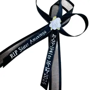 Funeral Favor - Personalized Double Ribbons with Safety Pins, "RIP", memorial ribbon